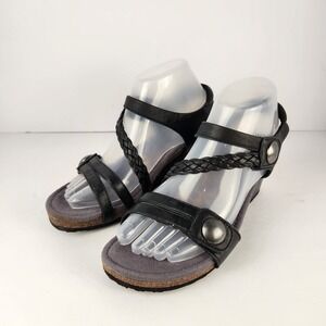 Aetrex Naya Women's Strappy Slingback Black Leather Preppy Sandals Size 7.5-8
